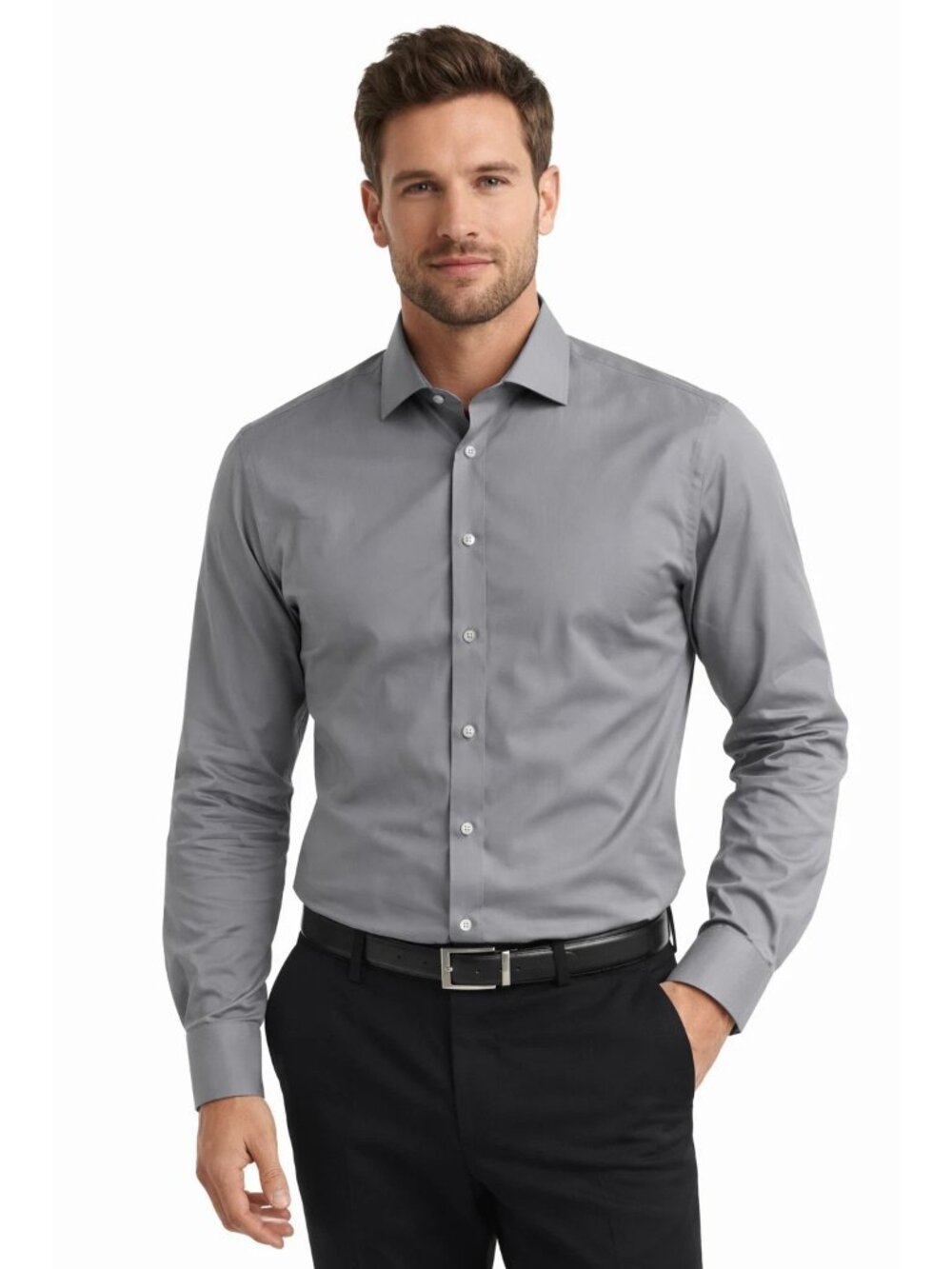 Alfani Dress Shirt Men's Size 15/15.5 X 32/33 Gray Slim Fit Stretch SALE